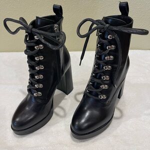 RARE - MA & LO Black Lace-Up High Heel Platform Ankle Boots - Women